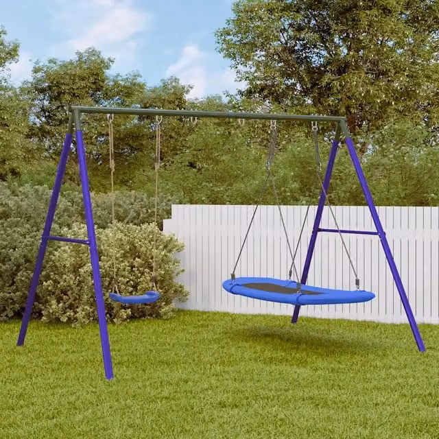 Set Gioco da Esterno con Altalena e Altalena a Disco vidaXL, Blu e Verde, H: 185 cm, L: 273,5 cm, P: 36 cm