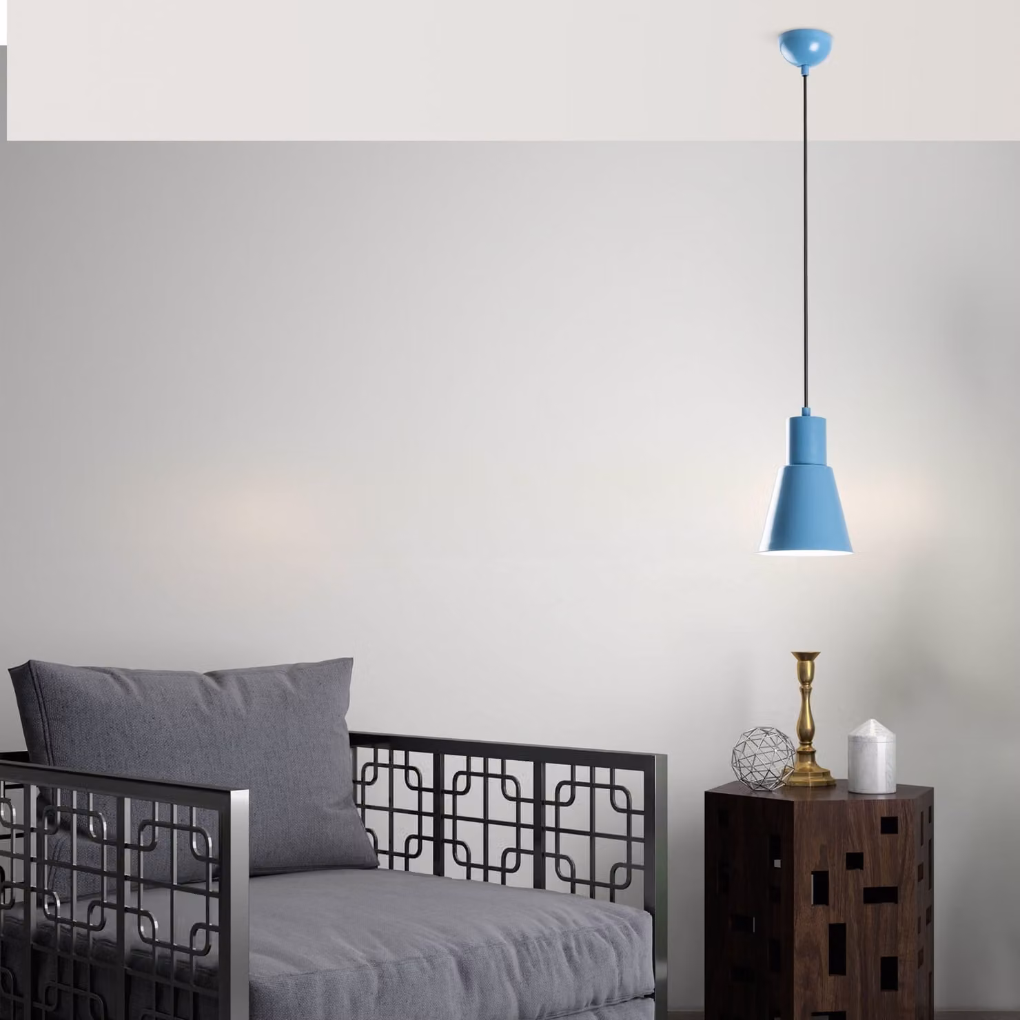 Opviq, Konikkem - Azzurro, lampadario, azzurro, CORPO IN METALLO, 14 x 14 x 27 - 114 cm