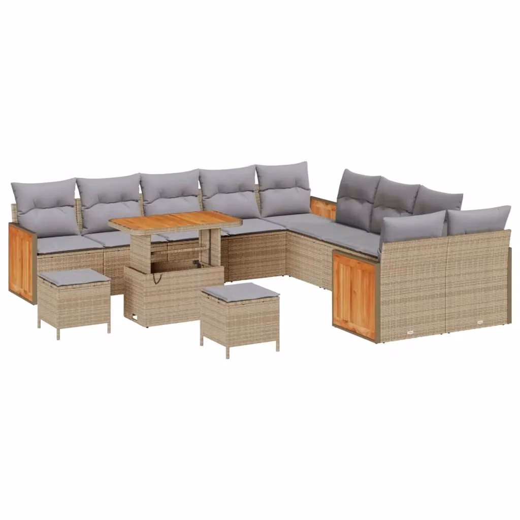 Set Divano da Giardino Moderno vidaXL a Forma a U con 13 Pezzi, Colore Beige e Grigio, Struttura in Acciaio Verniciato a Polvere e Cuscini Inclusi – 2