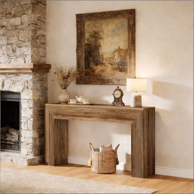 Consolle da ingresso Mivray in MDF marrone stile rustico con piano rettangolare L: 160 cm, P: 30 cm