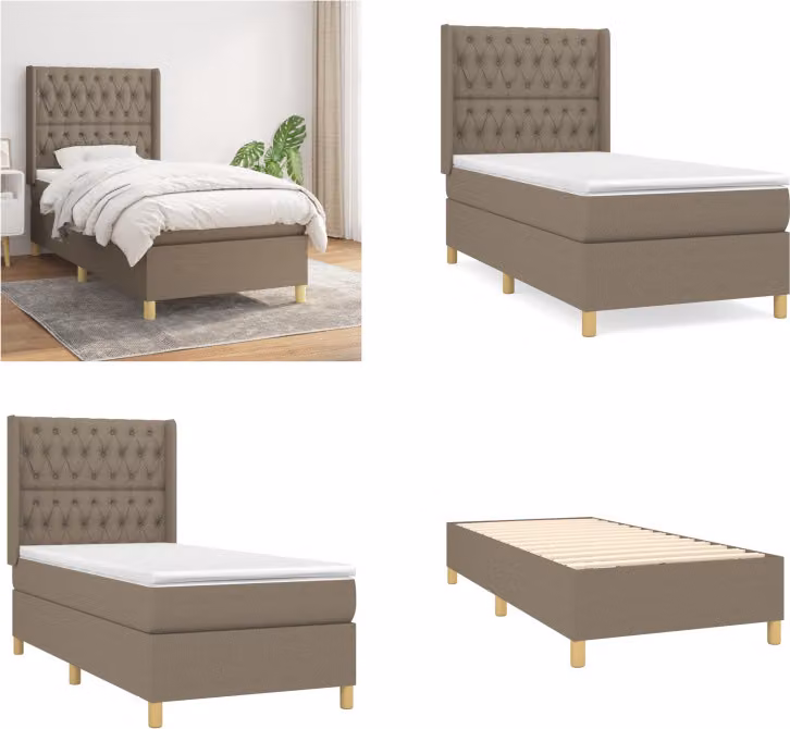 vidaXL Letto boxspring con materasso Taupe 90x200 cm in tessuto - Letto boxspring - Boxspringbetten - Bett - Schlafzimmermöbel