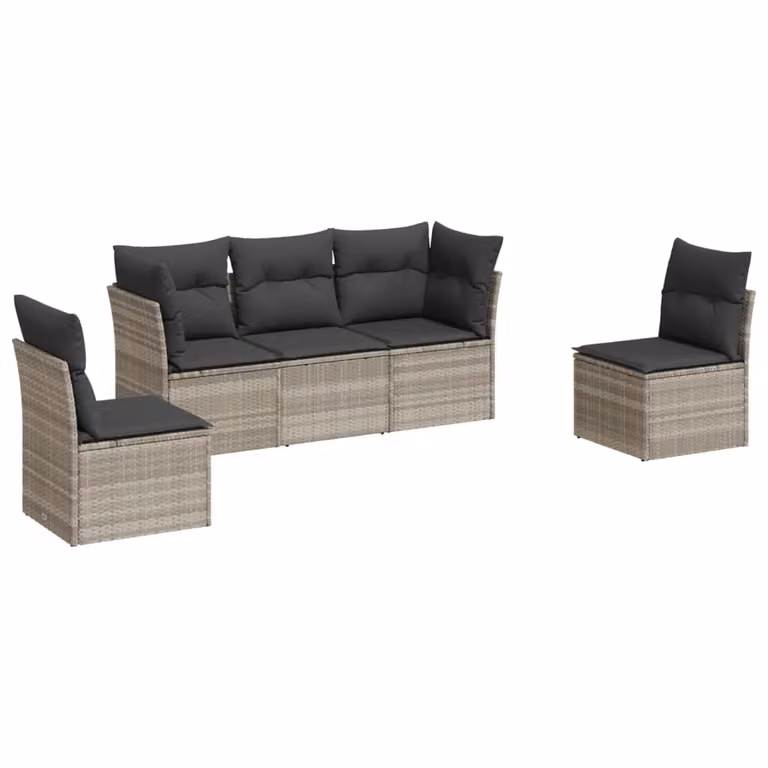 Set Divano da Giardino 5pz con Cuscini Grigio Chiaro Polyrattan