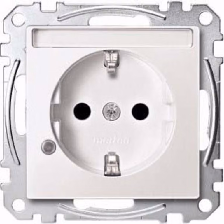 Presa SCHUKO con spia luminosa e scritta, BRS, copripresa, bianco polare, Sistema M
