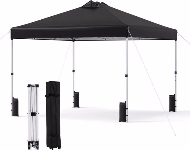 Gazebo portatile con installazione istantanea e tettuccio argento e struttura nera, L: 300 cm, P: 300 cm, H: 270 cm – 1