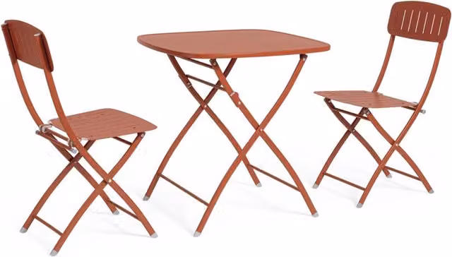Set 3 Pezzi Bistrot da Giardino con Tavolo e 2 Sedie in Acciaio Yvonne Terracotta