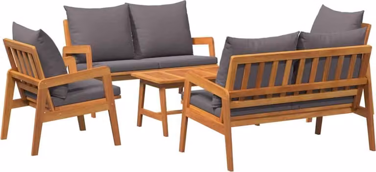 Set bistrot con cuscino 5 pcs Marrone Legno di Acacia Massello