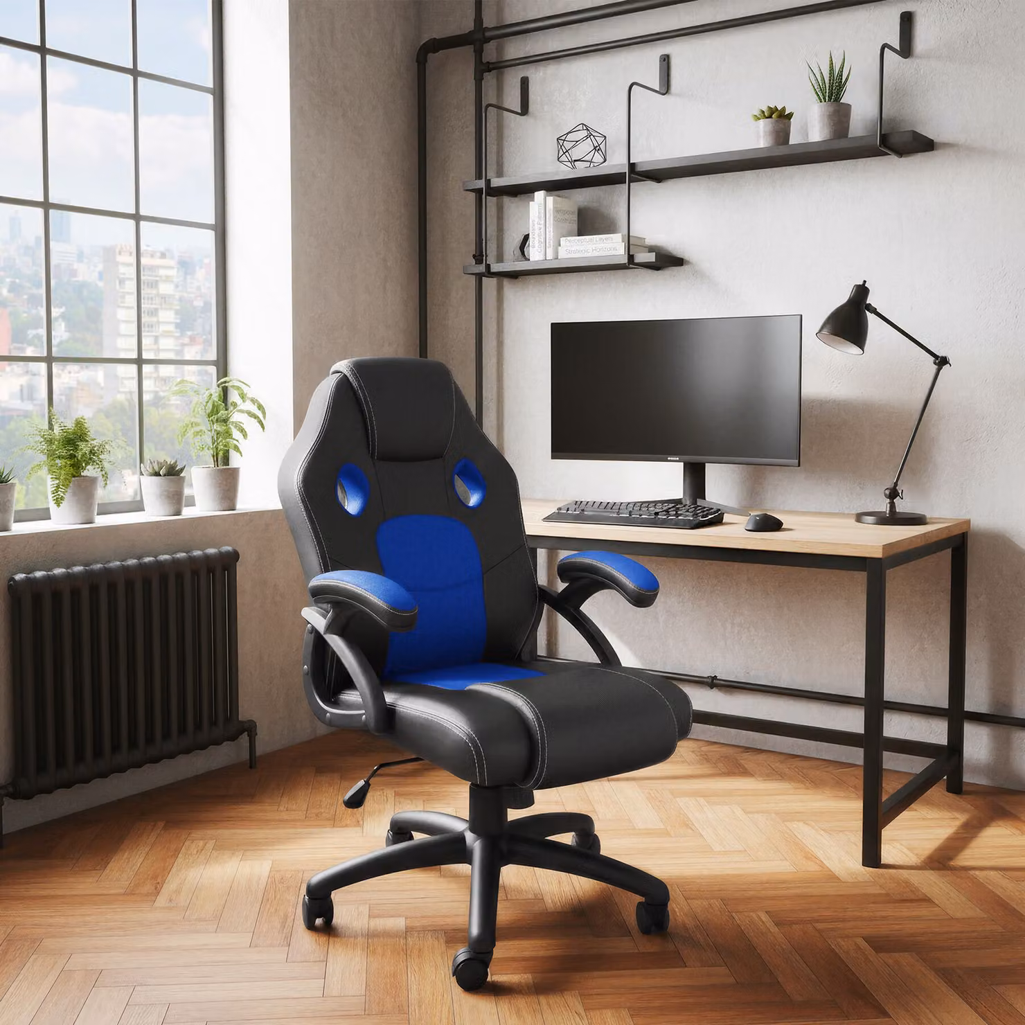 Sedia da gioco racing Mike tectake nero e blu con seduta in ecopelle e tessuto knit – 2