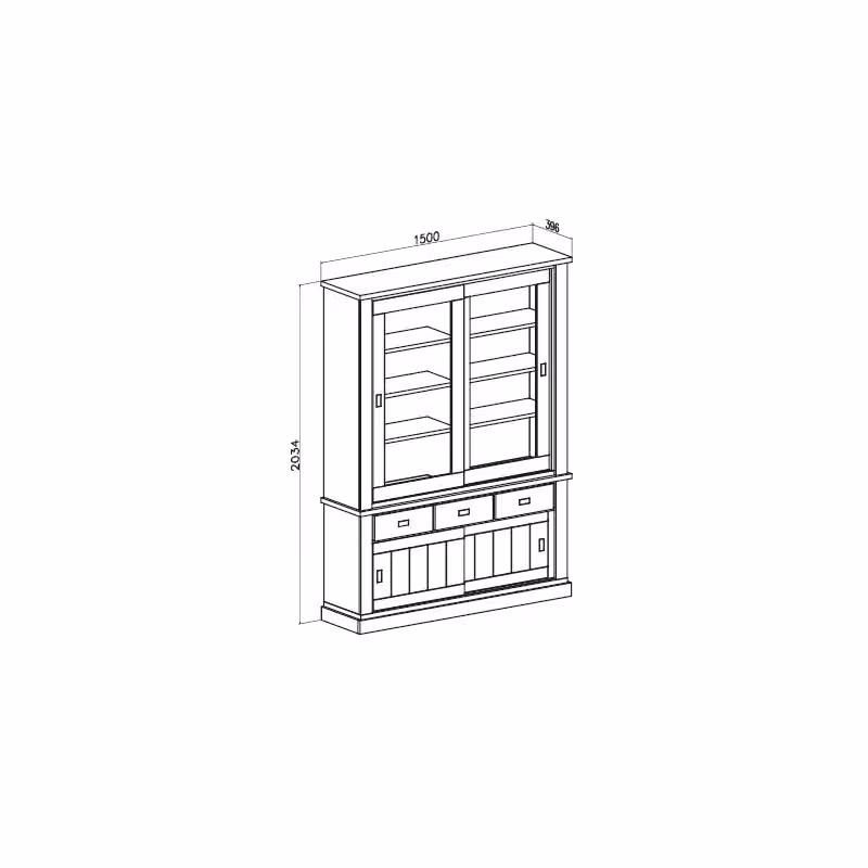 Vetrina Anthony III Effezeta Italia con 2 ante in vetro e 3 cassetti, colore noce eastwood, L: 150 cm, P: 39,6 cm, H: 203,4 cm – 2