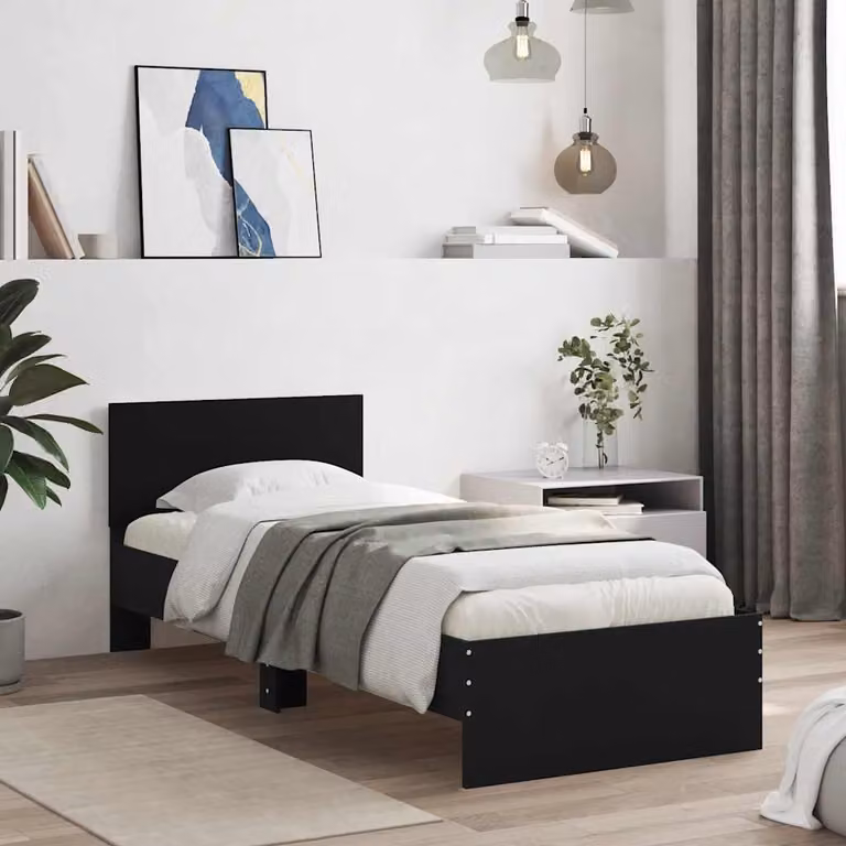 vidaXL Giroletto con Testiera in Legno Multistrato Nero L: 190 cm, P: 75 cm, H: 80 cm