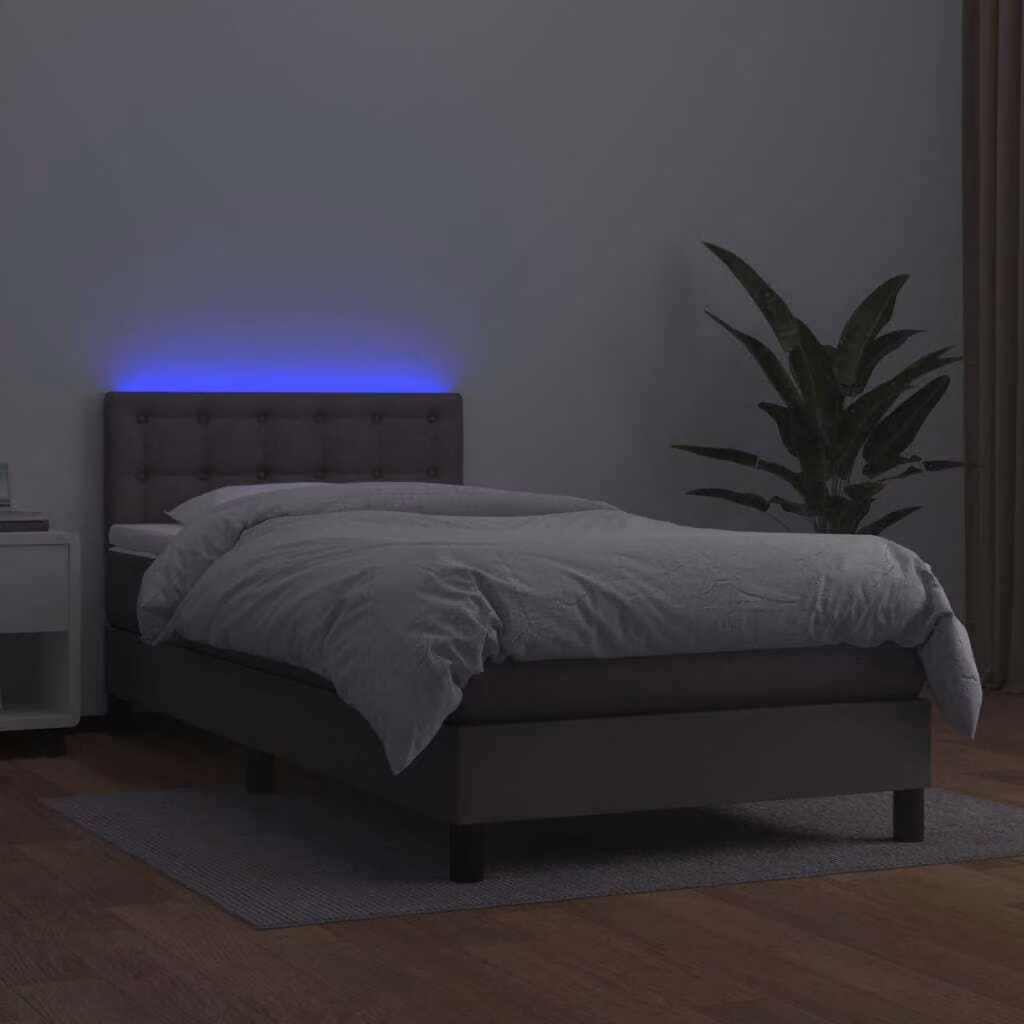 The Living Store Letto a molle con materasso e LED grigio 90x190 cm in ecopelle