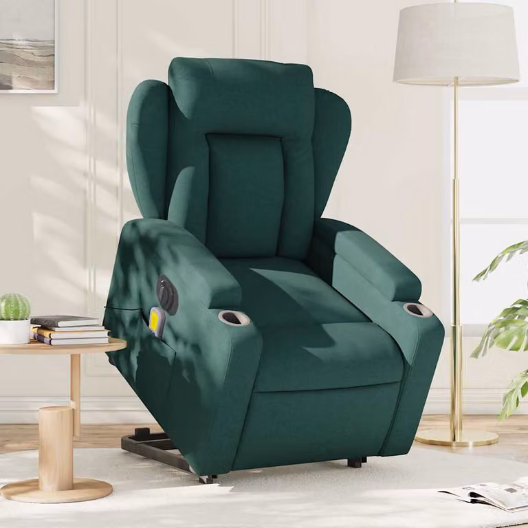 Poltrona Alzapersona Massaggiante Elettrica vidaXL Verde con Braccioli in Tessuto