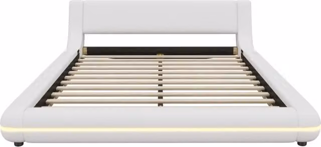 Letto a pavimento 140x200 cm in PU bianco con illuminazione LED ambiente