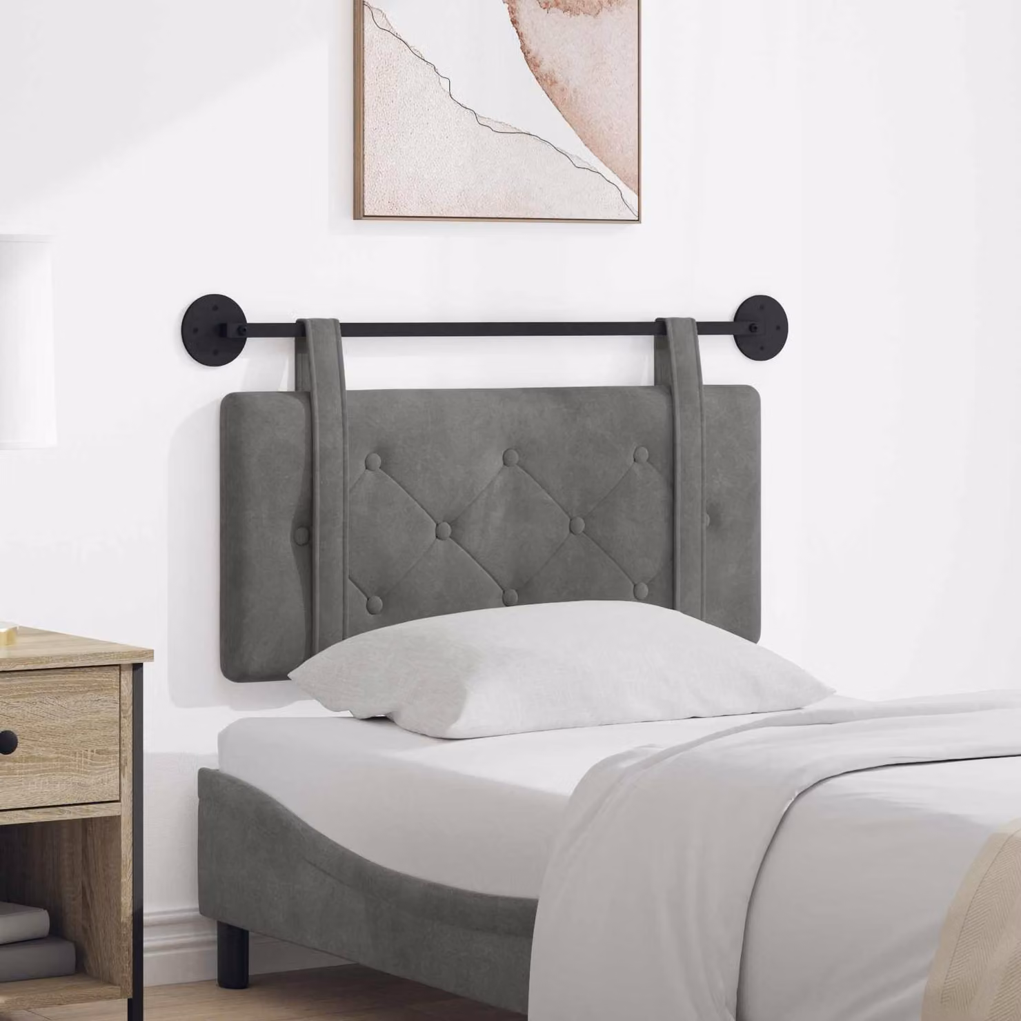 Testiera sospesa vidaXL in velluto grigio scuro con pannello imbottito per camera da letto L: 90 cm, H: 55 cm, P: 5 cm