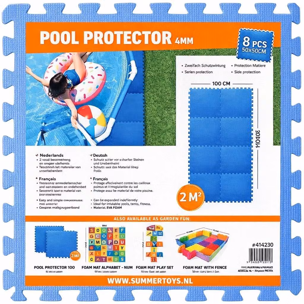 Set di piastrelle per piscina NEUSTANLO, 8 pezzi | Tappetini protettivi per fondo piscina 50x50 cm | Sistema a incastro tipo puzzle da 4 mm | Antiscivolo e idrorepellente | Base per piscine fuori terra e vasche idromassaggio | Blu