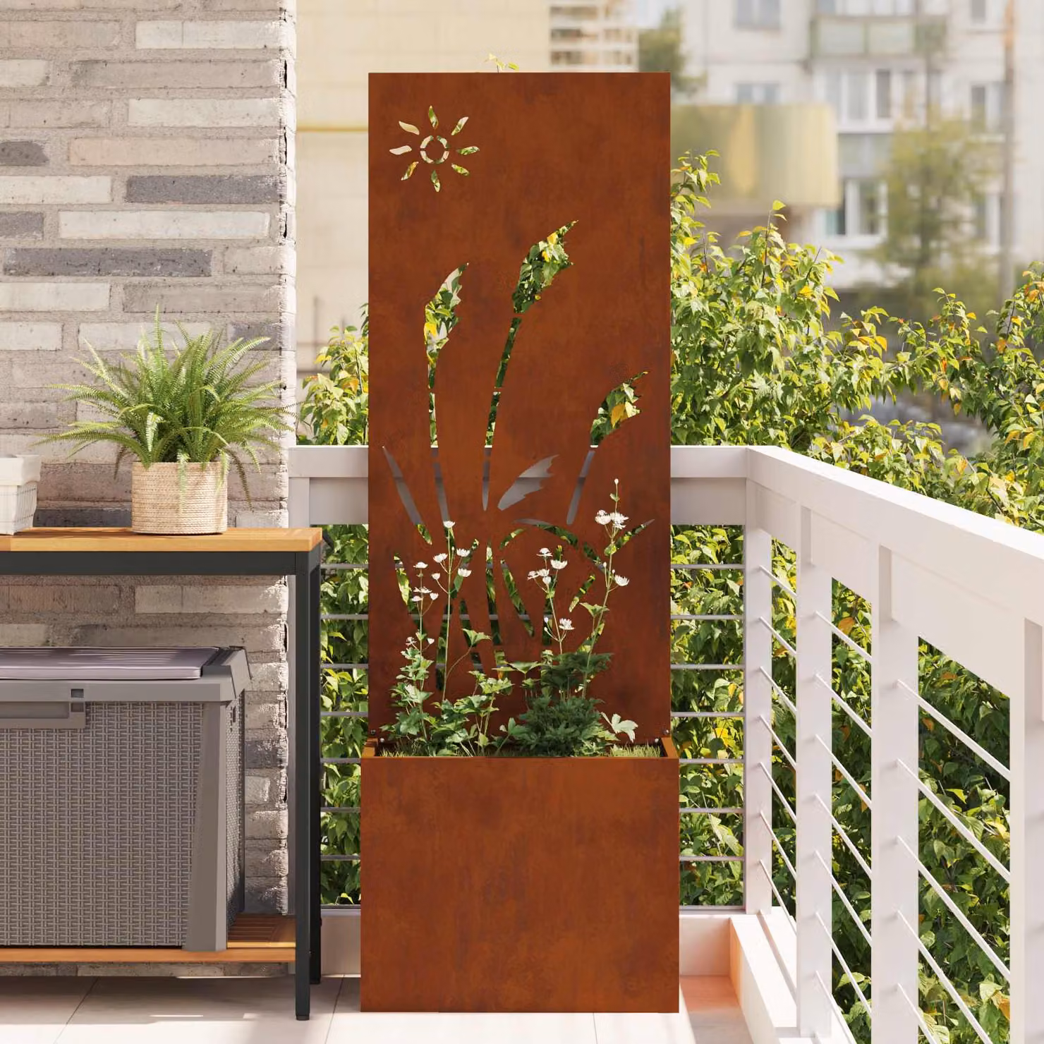 vidaXL Paravent per privacy in giardino in acciaio, Marrone, L: 50 cm, P: 32 cm, H: 150 cm