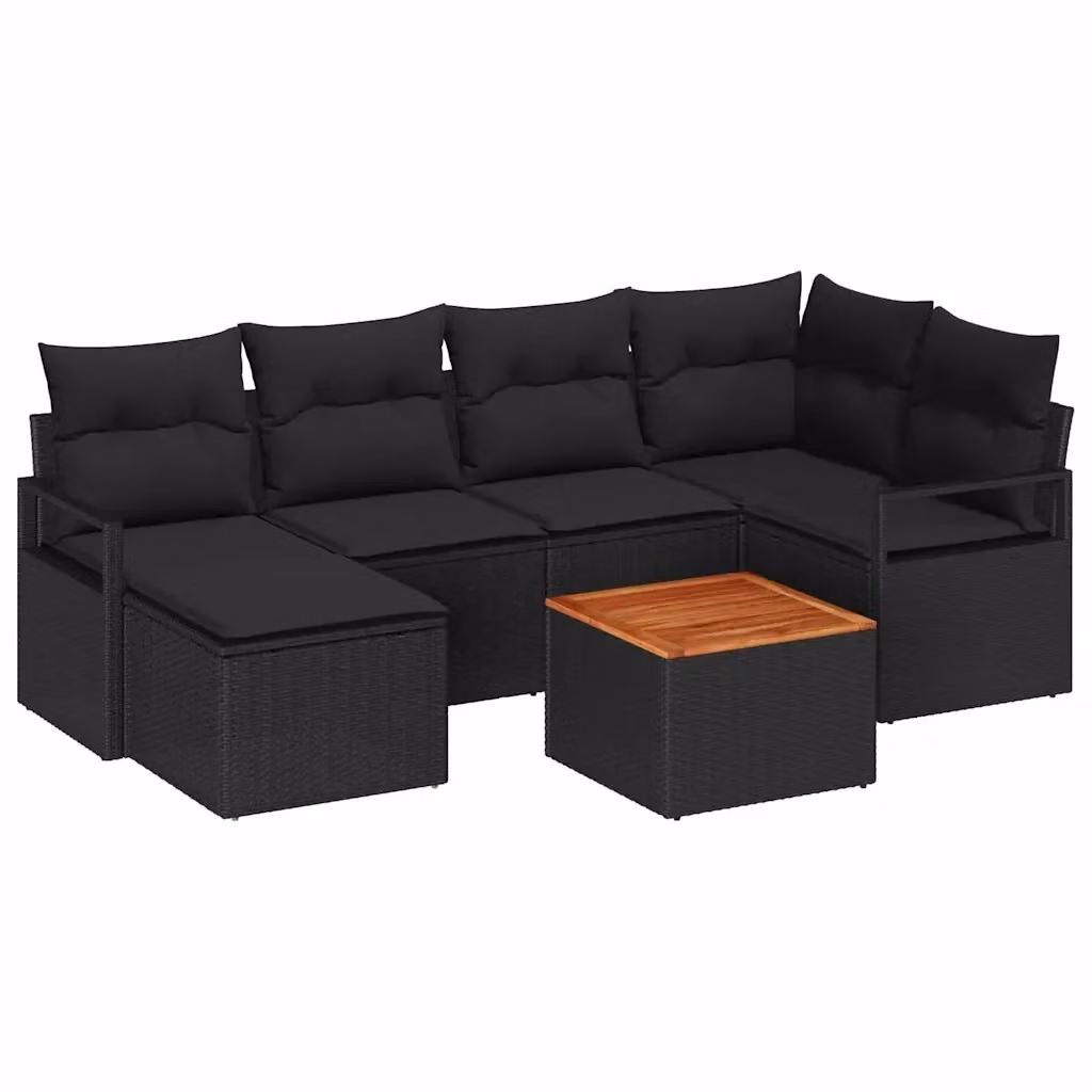 Set Divano da Giardino a L vidaXL 7 Pezzi Nero con Cuscini e Tavolino in Polyrattan e Acciaio – 2