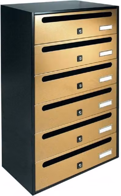Cassetta Postale Alubox Modello Cubo Orizzontale per Condominio con 6 Posti in Acciaio Colore Oro L: 63,0 cm, P: 38,5 cm, H: 25,0 cm