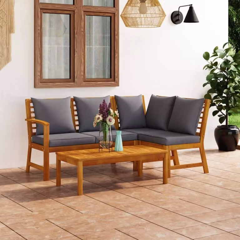 Maison Exclusive - Set da giardino 4 pezzi con cuscini in legno massello di acacia