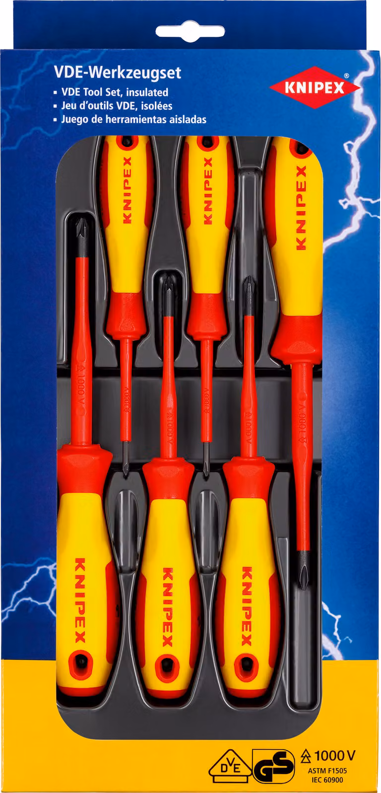 KNIPEX 00 20 12 V03 VDE Set di cacciaviti Phillips® / Pozidriv® 6 pezzi (scheda SB/blister)