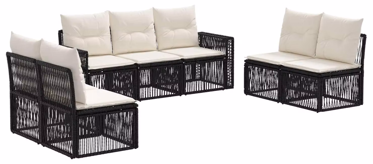 Set da giardino composto da 7 pezzi, in rattan sintetico nero e crema