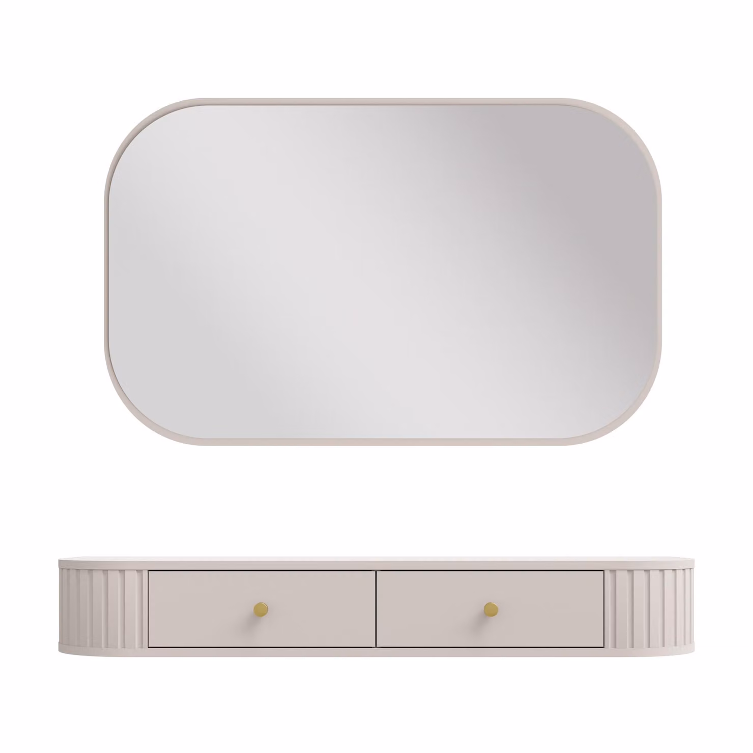 AX LIVING Toilette Halay Beige 2 cassetti con bordi arrotondati + specchio rettangolare
