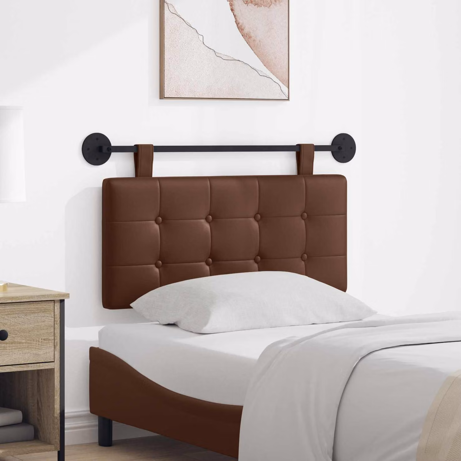 Testiera per letto sospesa vidaXL in similpelle marrone con design geometrico moderno, L: 90 cm, H: 55 cm, P: 7 cm