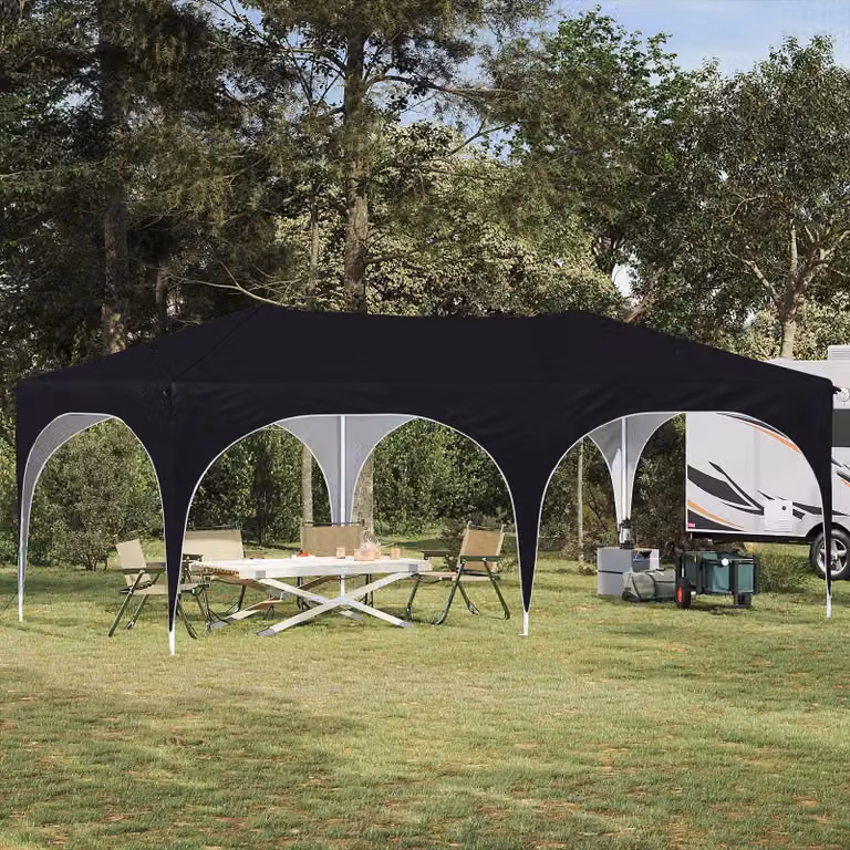 vidaXL Tenda per feste pop-up in tessuto Oxford e metallo, Nero, L: 575 cm, P: 288 cm, H: 245 cm