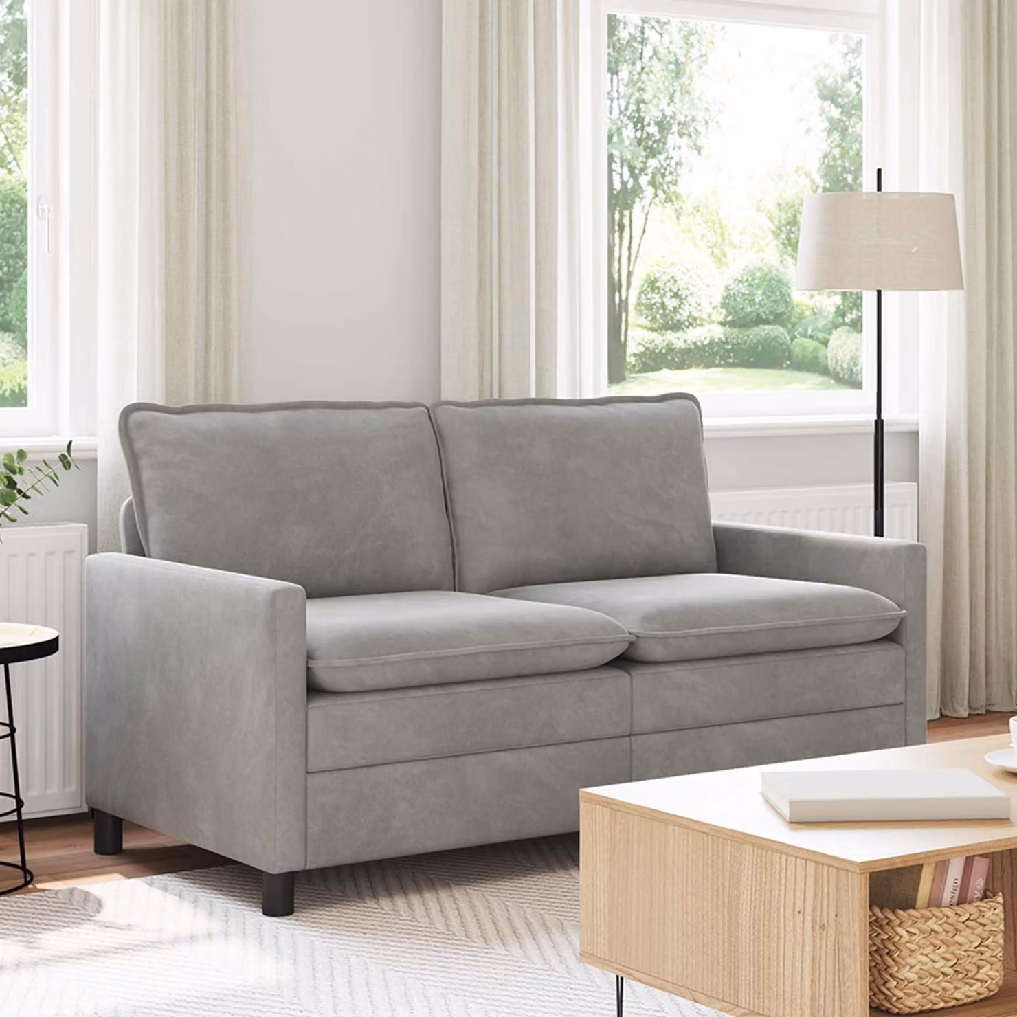 Divano moderno vidaXL in velluto grigio con struttura in metallo L: 156 cm, P: 81 cm, H: 87,5 cm