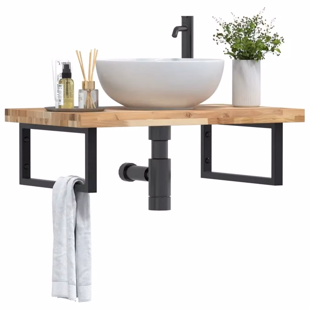 Ripiano a parete per lavabo DESIGN IN in acciaio nero e legno di acacia marrone