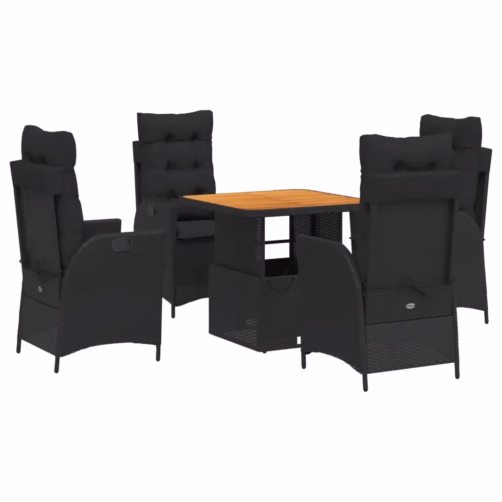 Set da Pranzo da Giardino Moderno vidaXL in Legno di Acacia Oliato e Polyrattan Nero e Marrone con 5 Sedute – 2