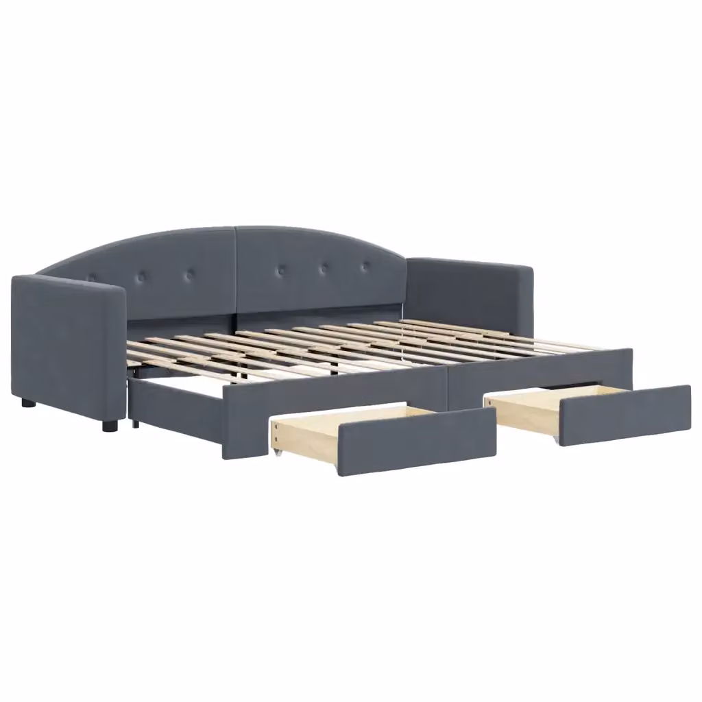 Divano Letto Estraibile con Cassetti vidaXL in Velluto Grigio L/P/H: 222 x 80 x 75 cm – 2