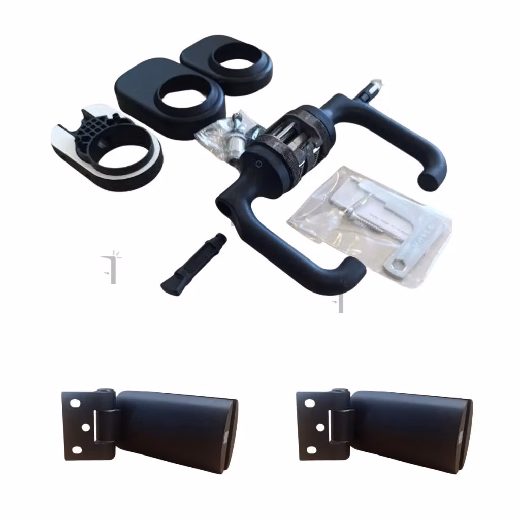 Kit Meroni per porta in vetro con maniglia e cerniere in nero opaco – 2