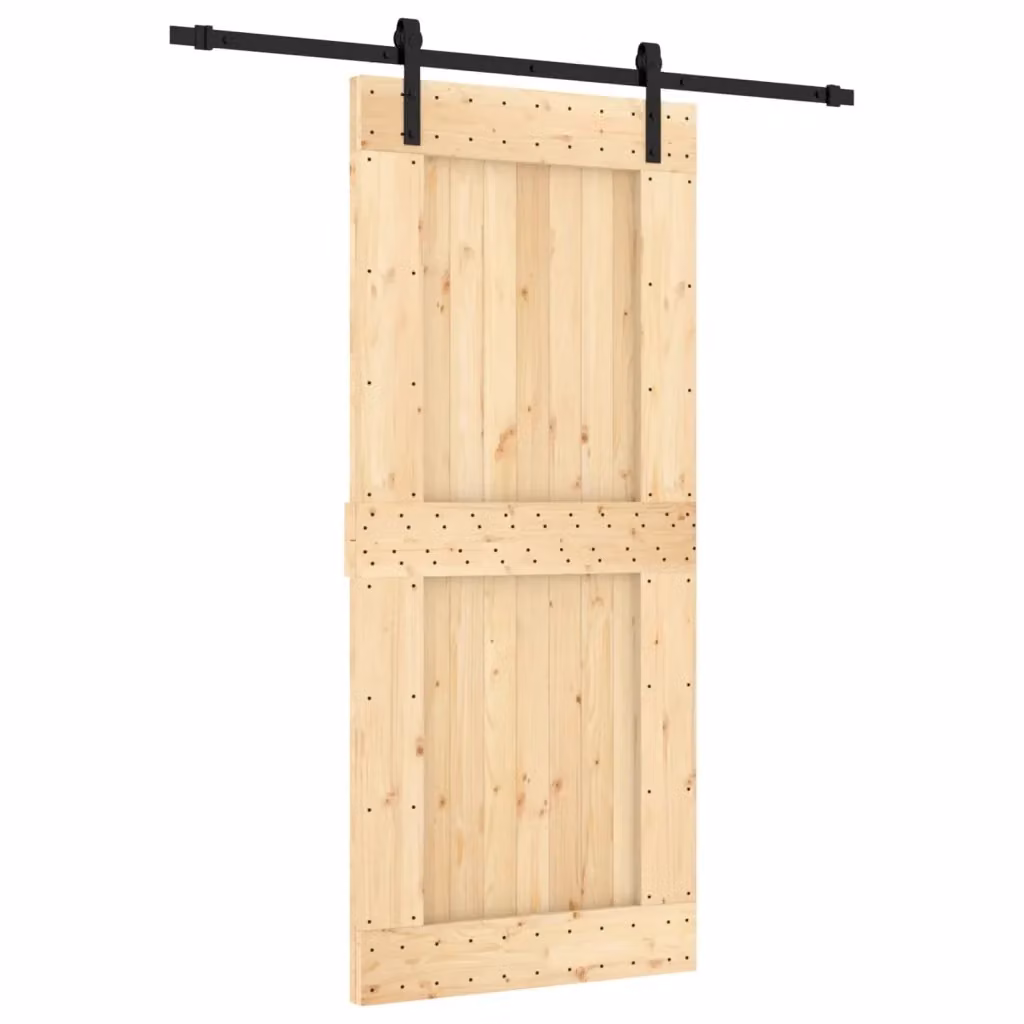 Porta scorrevole moderna vidaXL in legno e acciaio, colore naturale e nero, L: 90 cm, H: 210 cm – 2