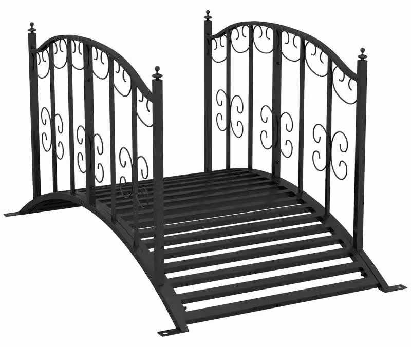 Ponte per giardino in metallo, ideale per stagni – Ponte in stile vintage con ringhiera | Colore: Nero | Dimensioni: 67x119x70 cm