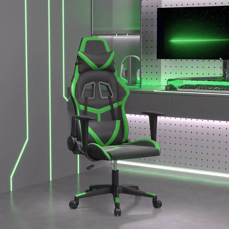 Sedia da Gaming vidaXL Nera e Verde in Similpelle con Poggiatesta e Ruote