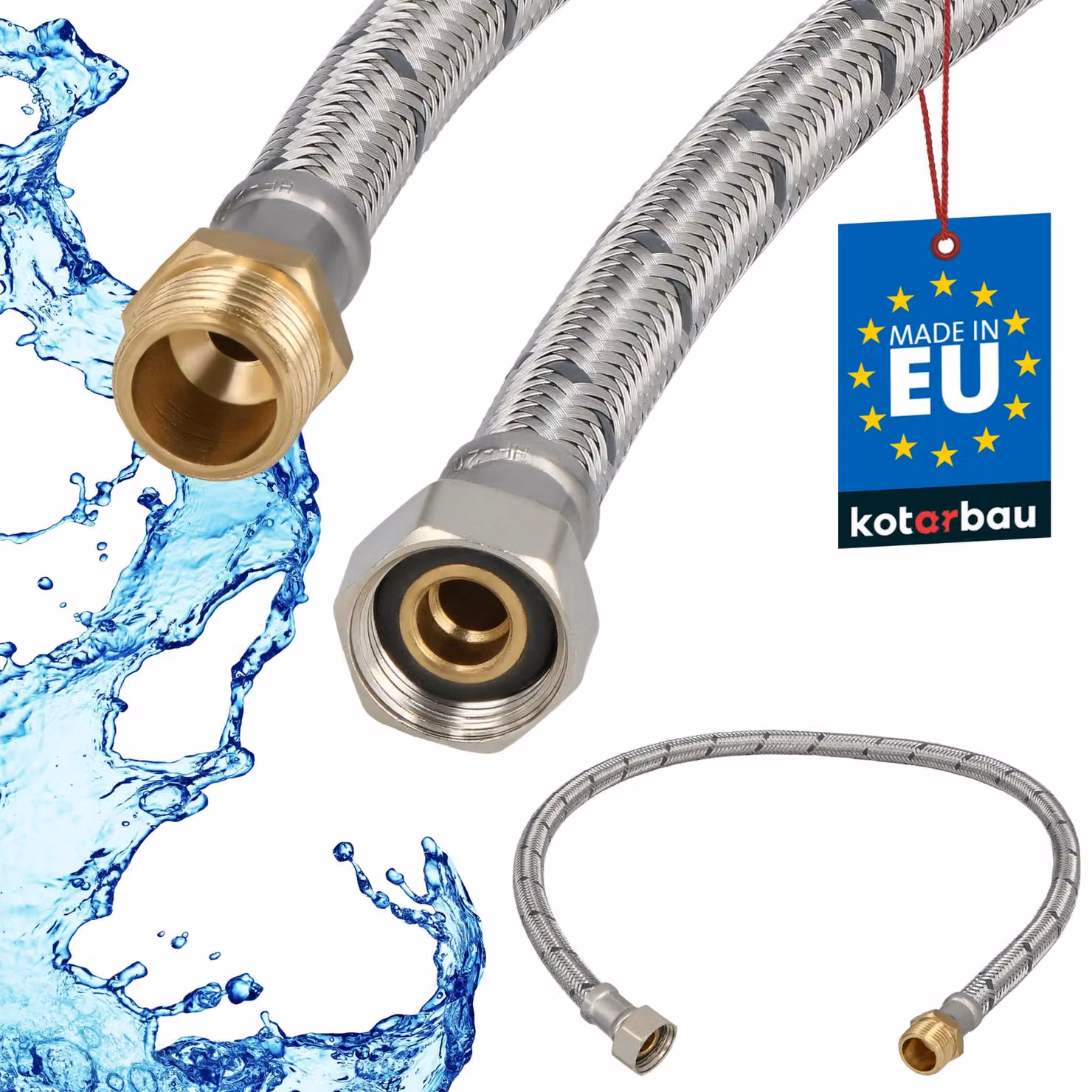 KOTARBAU® Tubo Flessibile per Rubinetto 3/8" x 3/8" Rinforzato 60cm Tubo Flessibile Rubinetto Cucina Maschio x Femmina Acciaio Inox