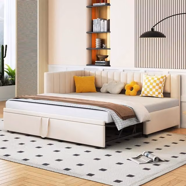 Divano letto estraibile L ¨C Minimal ¨C velluto beige 90/180x200cm salvaspazio