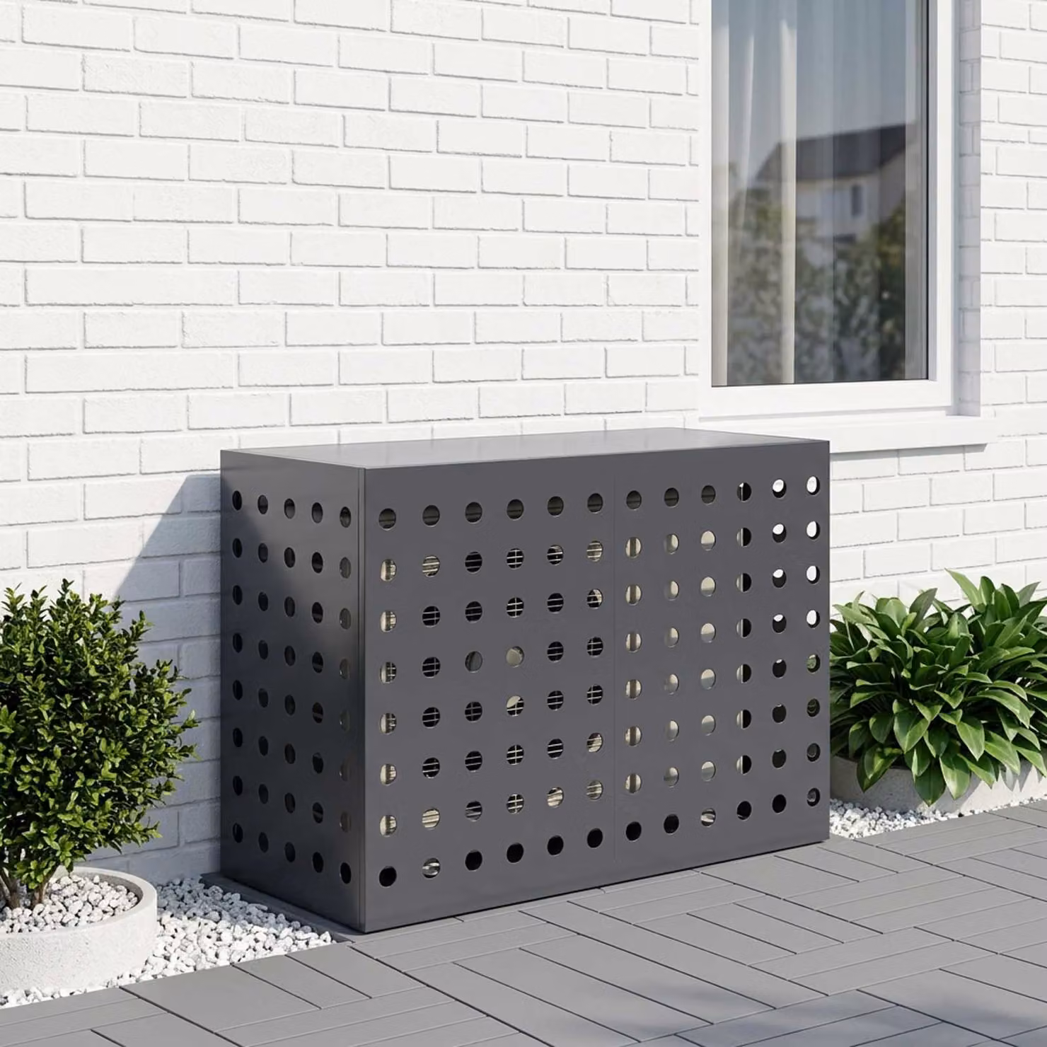 Copertura per condizionatore d'aria vidaXL in acciaio, colore antracite, L 90 x P 40 x H 60 cm