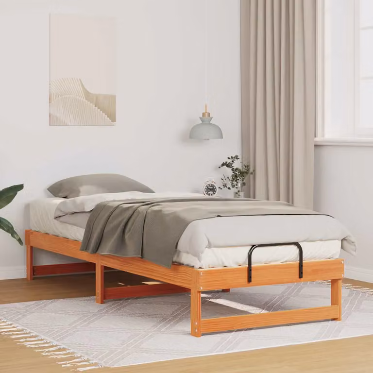 Struttura del letto moderna vidaXL in pino massello marrone L 90 cm x P 213 cm x H 40 cm