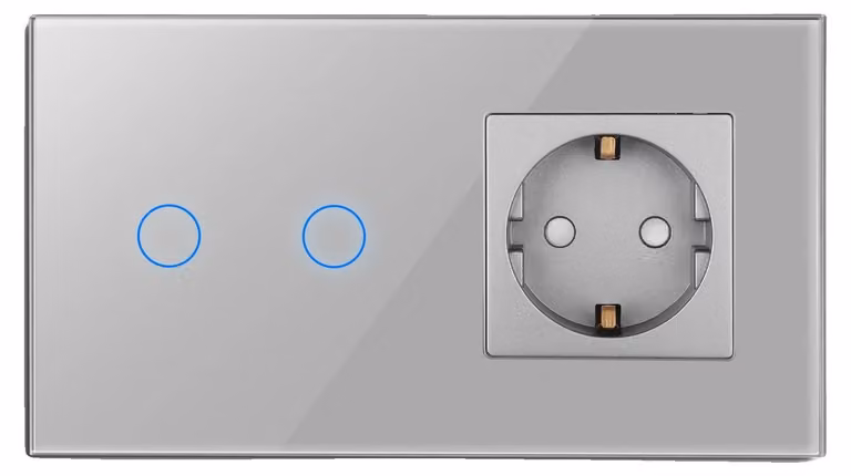 Presa a muro, porte USB Type-C, interruttore touch, 2 interruttori e 1 presa, standard UE