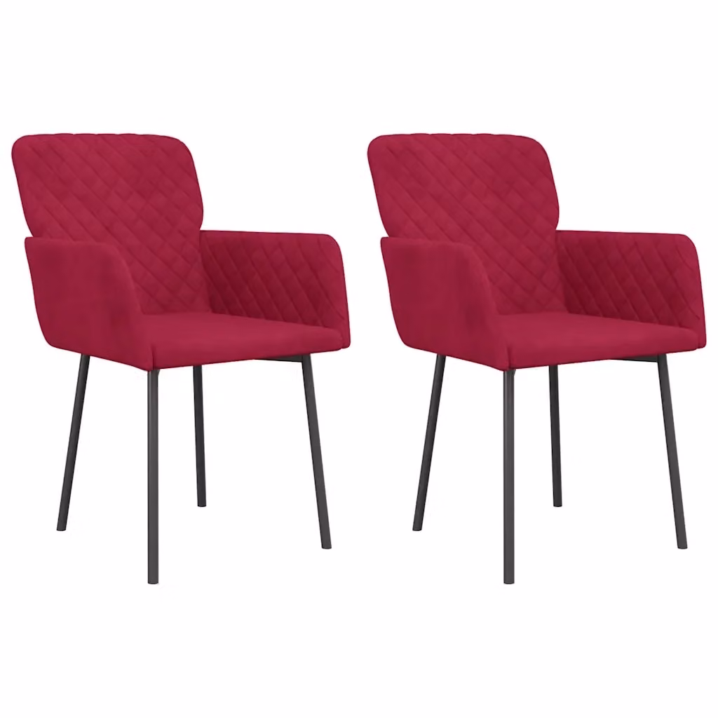 Set di 2 sedie da pranzo vidaXL in velluto rosso con braccioli e struttura in metallo per cucina e sala da pranzo – 2