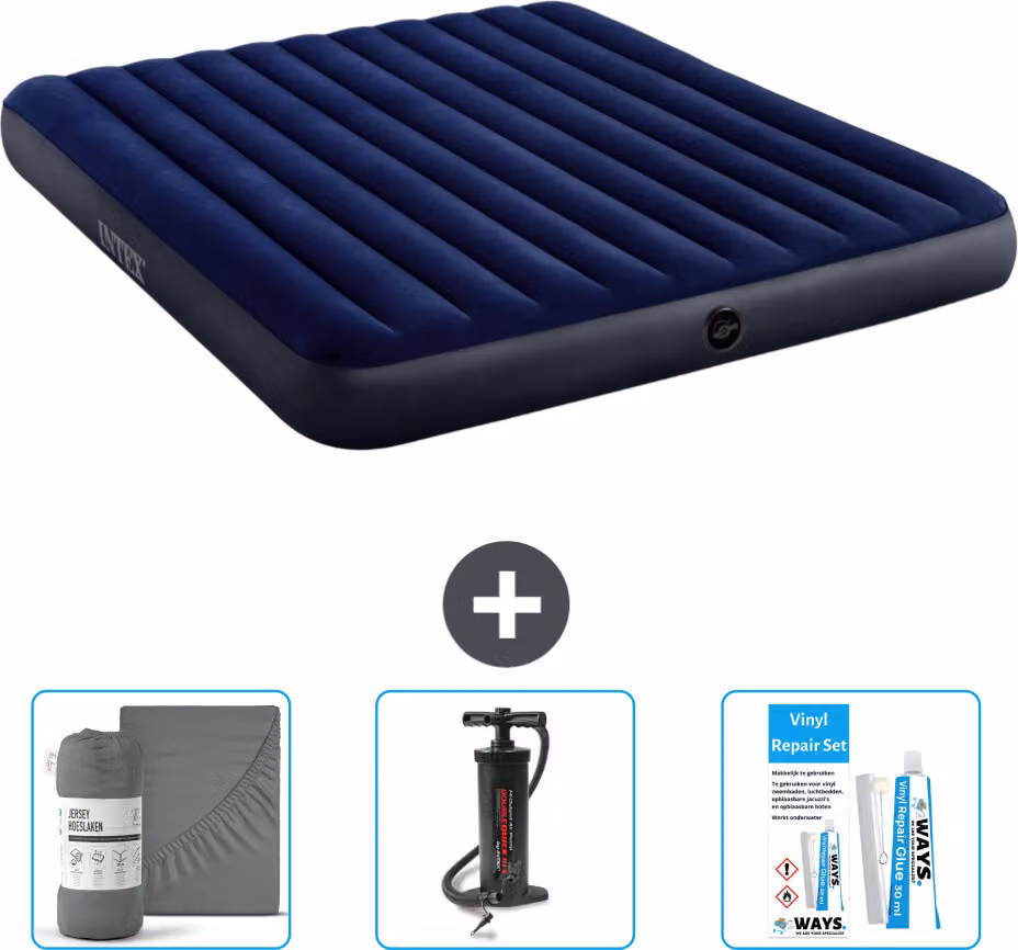Letto gonfiabile Intex - 2 persone - 183 x 203 x 25 cm - blu - lenzuola incluse - pompa e kit di riparazione