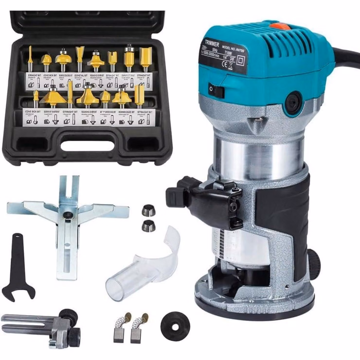 Fresatrice a colonna da 710W con set di 15 frese in metallo duro, attacco da 6,35 mm