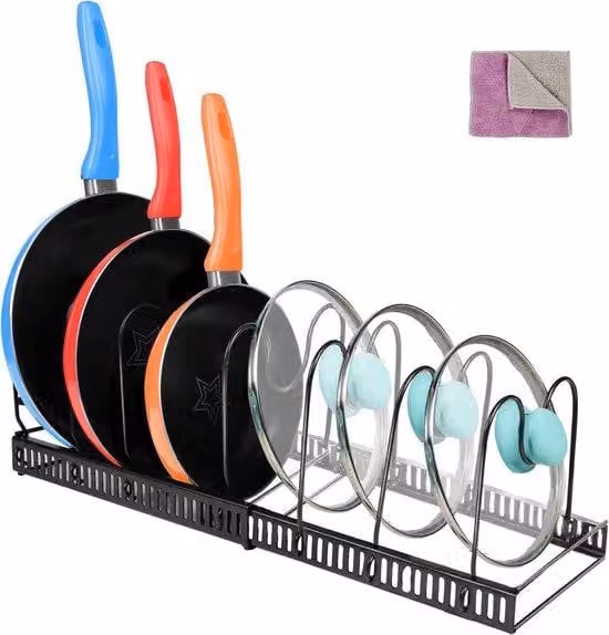 Organizzatore per coperchi di pentole con 7 scomparti - espandibile, colore nero