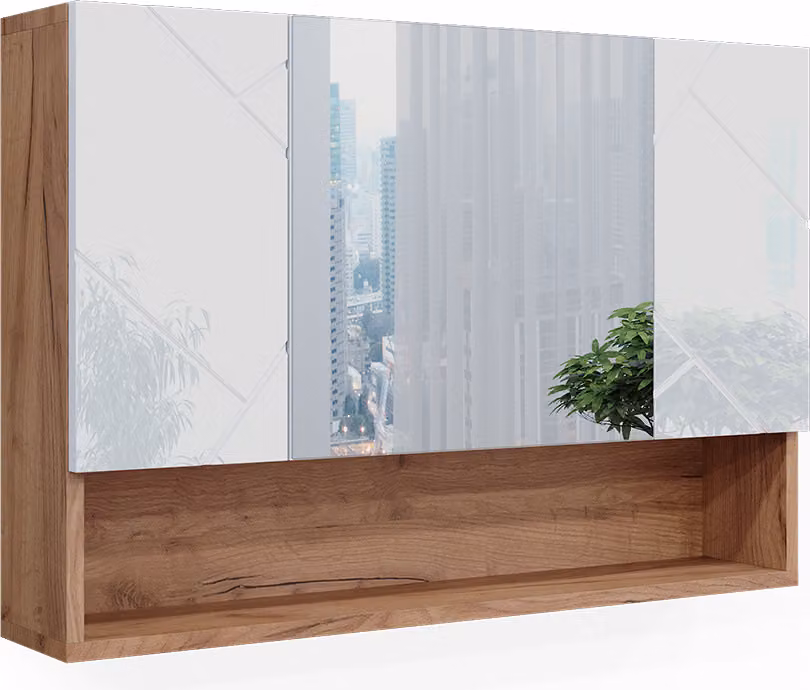 Specchio contenitore bagno Vicco Irma Bianco lucido/oro power oak 80.1 x 55 cm, Model 40506
