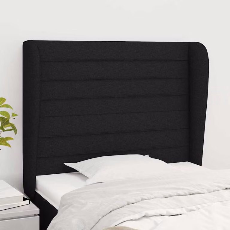 Testiera ad orecchio vidaXL in tessuto nero con struttura in legno di larice L/P/H: 103 x 23 x 118/128 cm