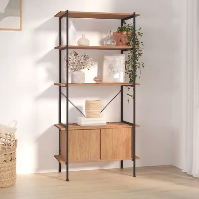 Scaffalatura a 5 Livelli vidaXL in Acciaio e Legno, Stile Industrial, Colore Nero e Marrone, L 80 cm x P 40 cm x H 163 cm