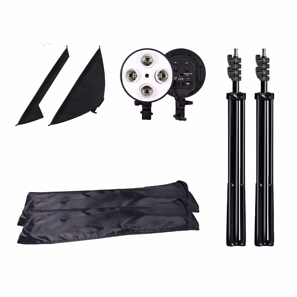 Kit di illuminazione fotografica, softbox a quattro lampade, 8 softbox, colore nero