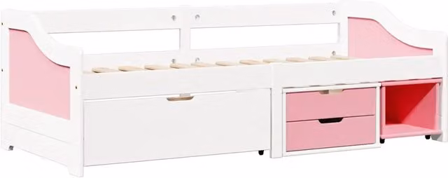Letto singolo | Letto per adulti | Dormeuse 3 Cassetti senza Materasso Bianco&Rosa 90x200 cm IRUN