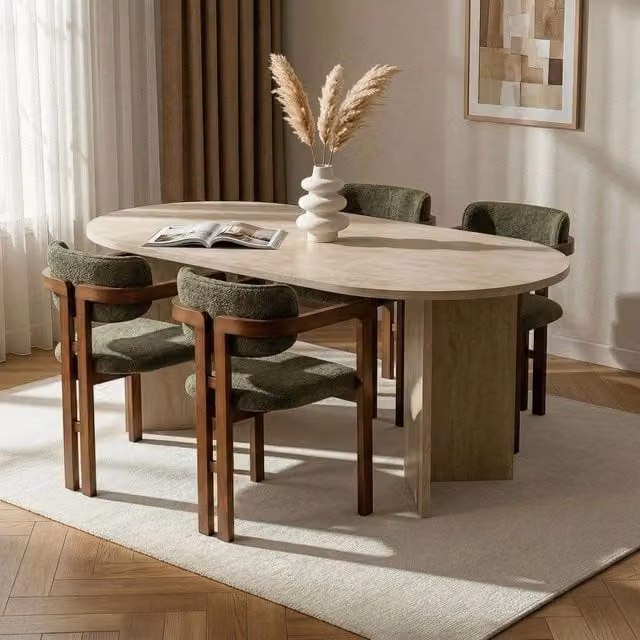 Set Tavolo e 6 Sedie DMORA Moderno con Piano Ovale Beige e Verde